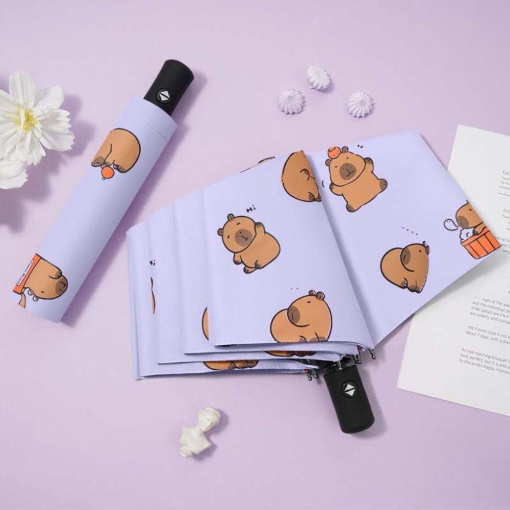 Letter Capybara Automatic Umbrella Mini Sun Protection Cartoon Folding Sun Umbrella Sun Rain Dual Use 8-Ribs