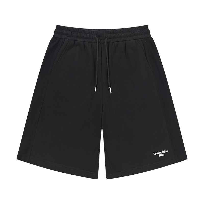 

Harshandcruel Retro Sporty Style Reversible Patchwork Raw Edge Knit Five-Point Sports Shorts Black XL