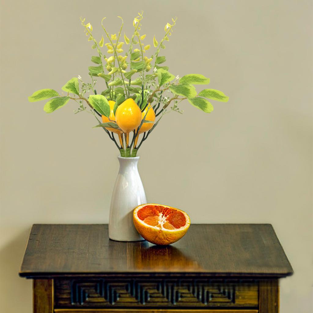 Artificial Lemon Branch with Green Leaf Simulation Fake Lemon Branch Lifelike Plant Stem for Home DIY Arrangement Decor