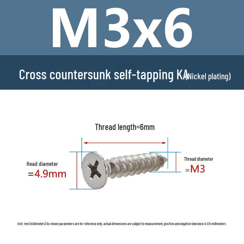 YiguYigu Nickel-Plated Phillips Flat Head Self-Tapping Screws M1-M5, Carbon Steel