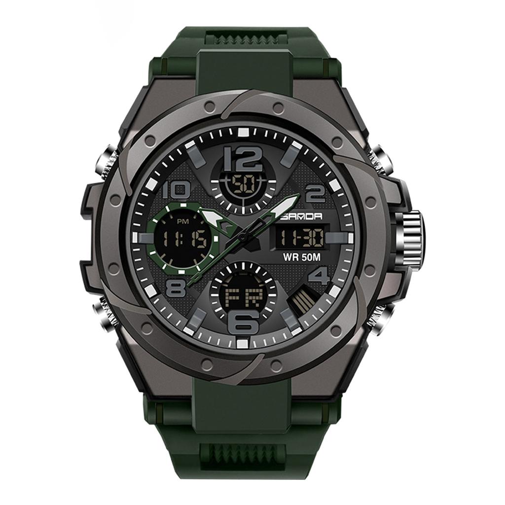 SANDA WR 50M Men's Multifunctional Dual Display Luminous Quartz Watch with Digital and Analog Timekeeping Durable Strap