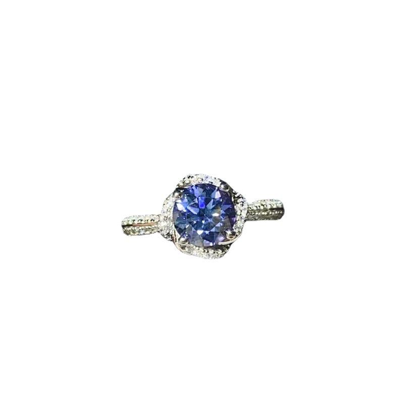 1 Karat blauer Moissanit Rose Manor Stil AU750 Ring mit farbigen Diamanten, Diamanttester-zertifiziert