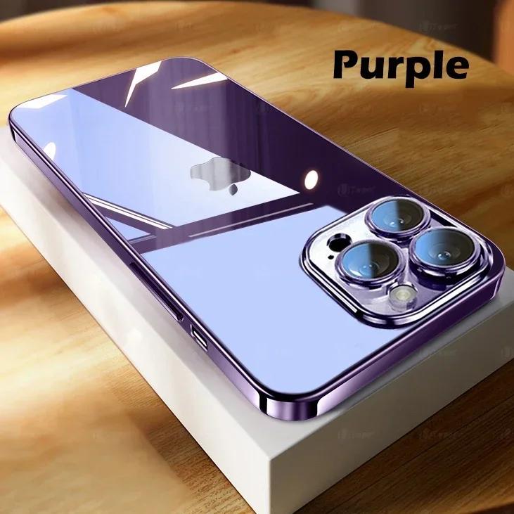 

Роскошный прозрачный чехол для телефона iPhone 16 15 14 11 12 13 Pro Max 16 Plus, мягкий противоударный чехол-бампер из ТПУ, чехол Funda For iPhone 13 темно-фиолетового