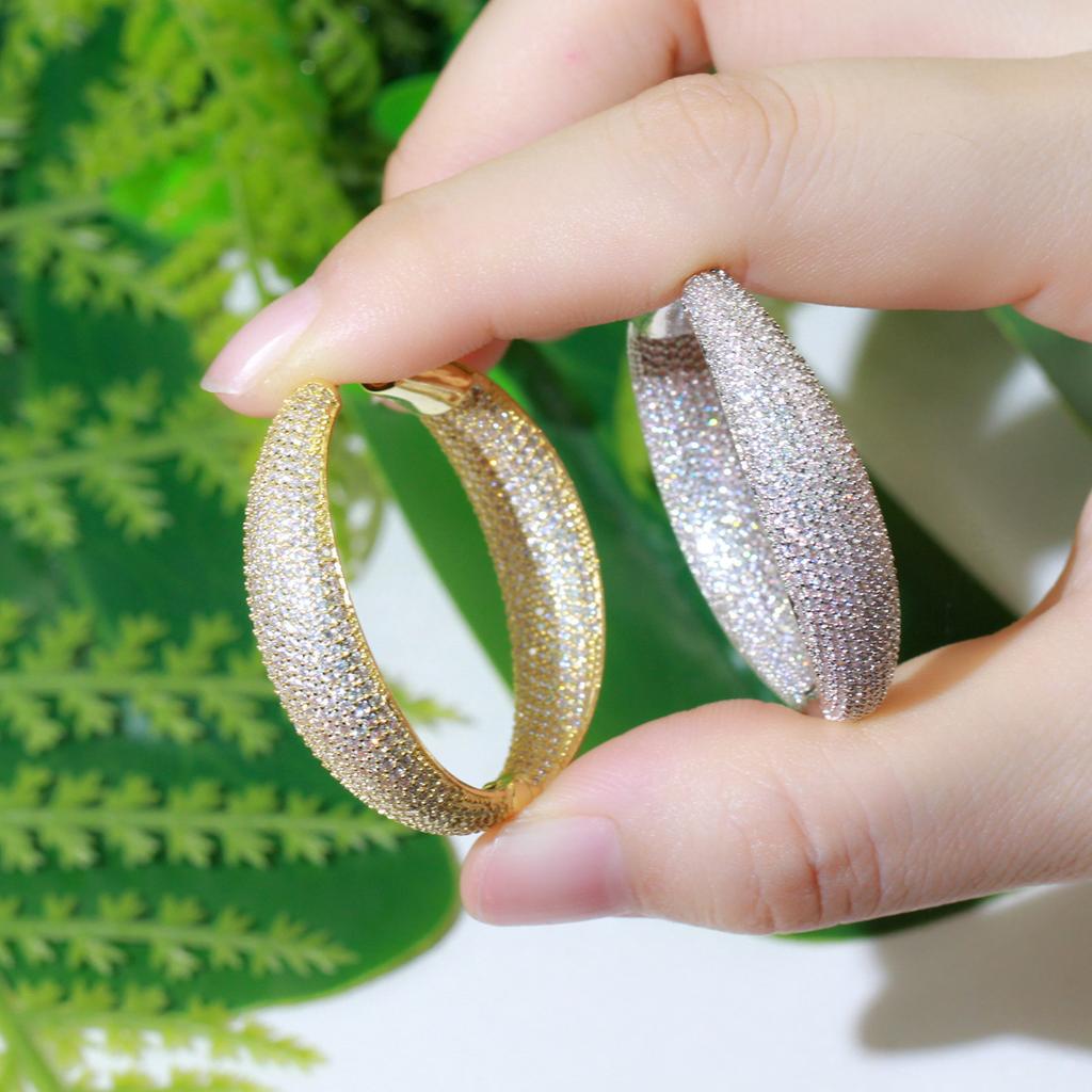 E0350 Flash Diamond Micro-Set Zircon Round Earrings Copper Gold Plated Earrings Earrings