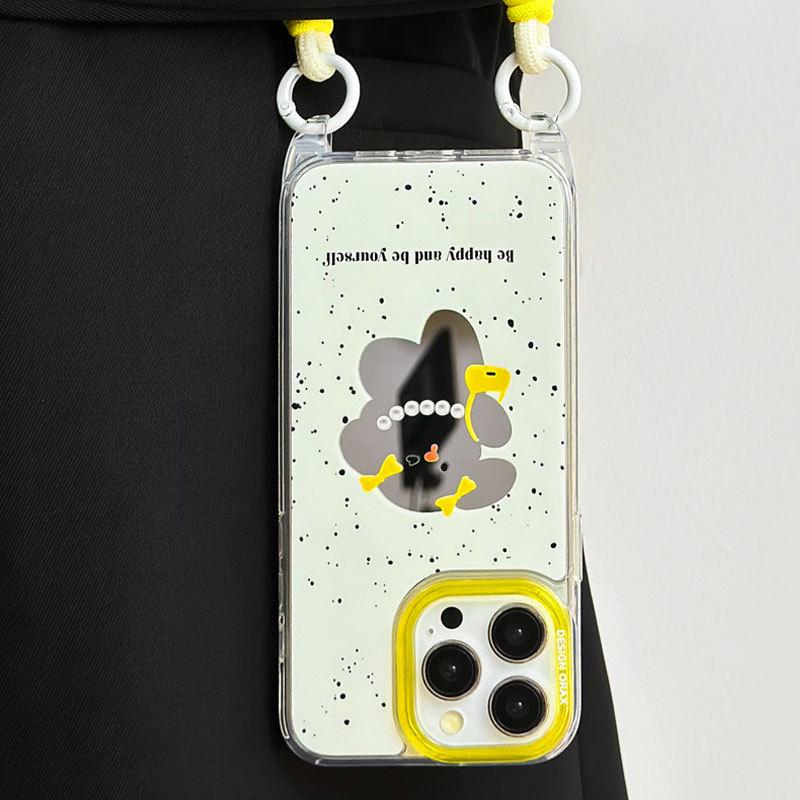 Zhitai iPhone Case: Cartoon Design for Apple iPhone 12 To 15 Pro Max, with Lanyard and Mirror