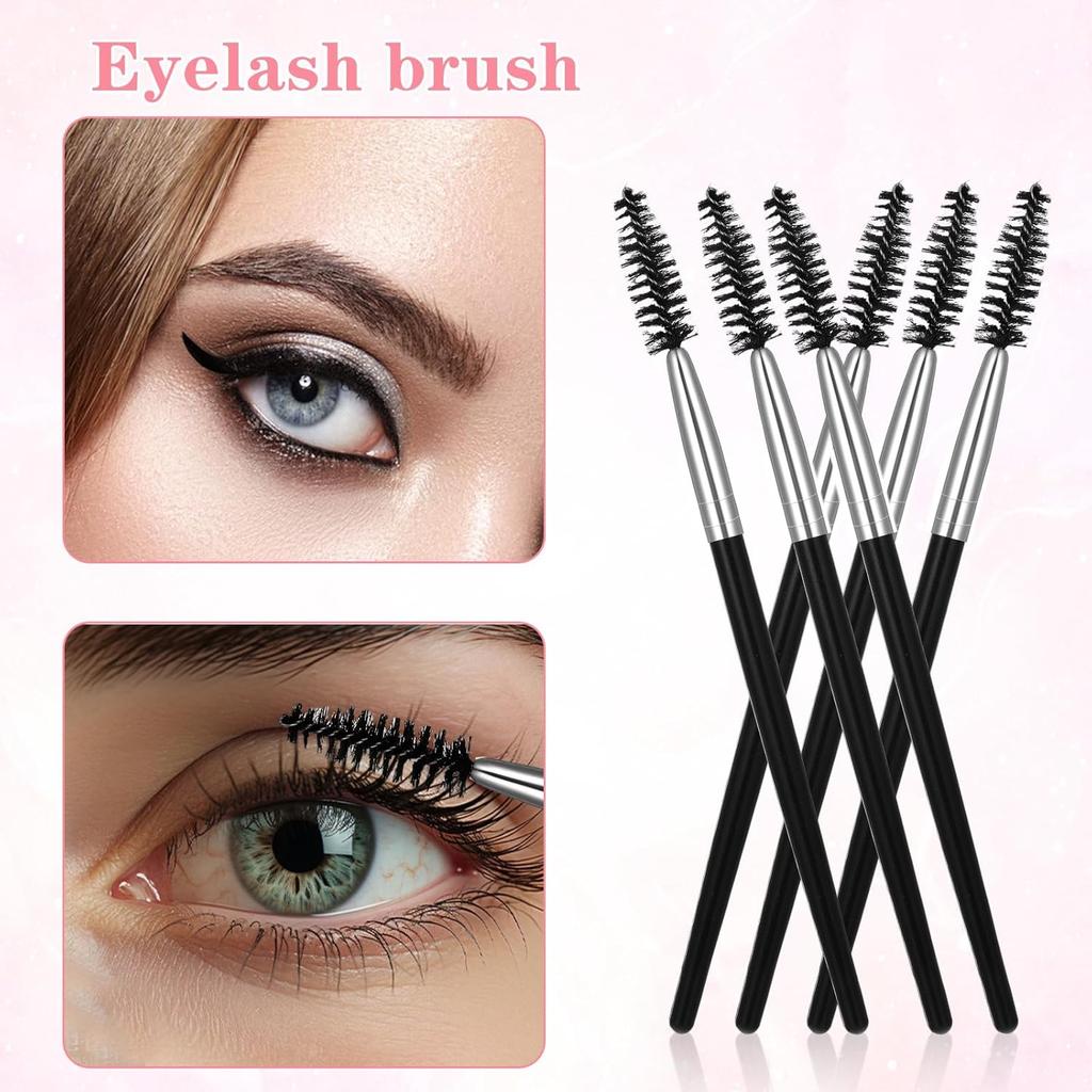 6 Pack Eyelash Brush Eyebrow Spoolie Reusable Mascara Brush Wands Black Portable Eye Brushes Makeup Lash Spoolies Set for Eyelash Extension Makeup
