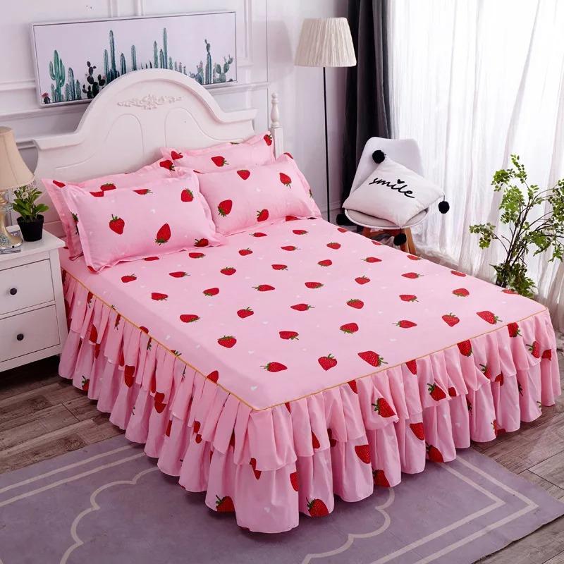 

3pcs Thicken Anti Slip Printed Bed Skirt Double Layered Hemline Bedspread Bed Sheet Bedding Products with Plant Flower Patterns 120x200cm 3pcs