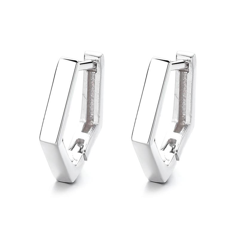 Sterling Silver Geometric Ear Ring Earrings Women'S Design Sense Simple Trendy Temperament Stud Earrings Plain Ring Small Ear Buckle Earrings