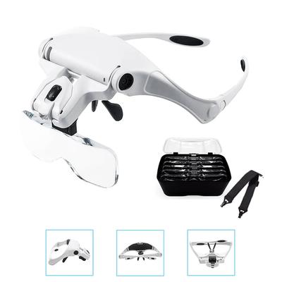 9892B2 Lupenbrille mit LED-Licht Stirnband Beleuchtung Lupe mit 5 Linsen Lupe zum Lesen Reparieren