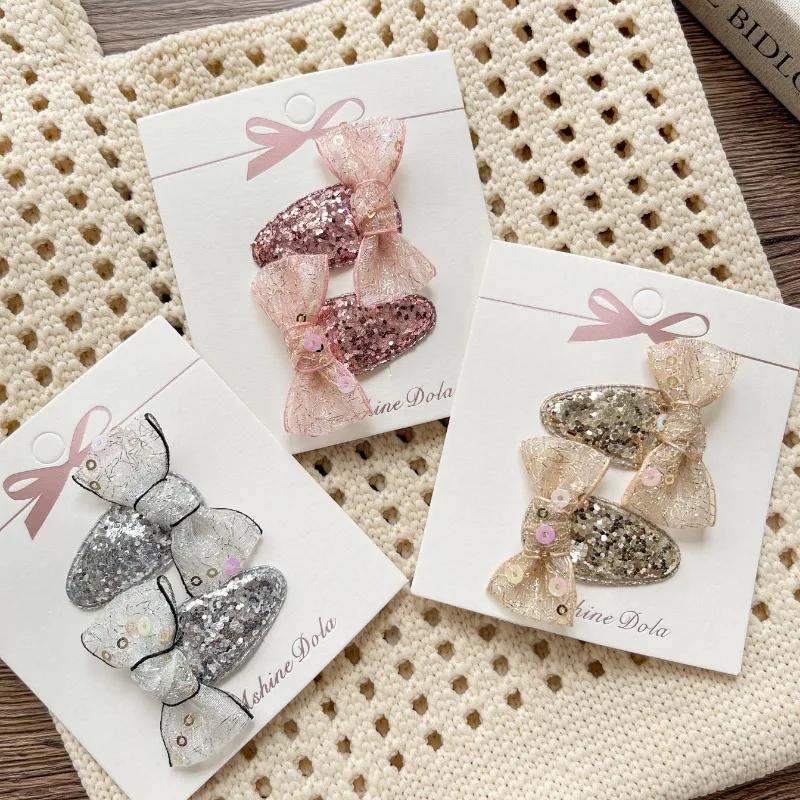 2pcs Cute Glitter Sequin Baby Girl Hair Clip Sweet Mesh Bow Young Kids Girl Hair Pin BB's Clip Hair Accessories Headwear