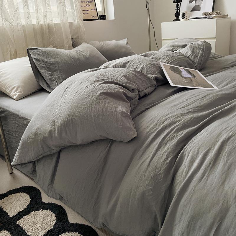 Solid Color Pure Cotton 4-Pcs Set Class A Maternal Infant Grade Naked Sleeping Sheets Quilt Cover Washed Cotton Bedding 3-Pcs Set