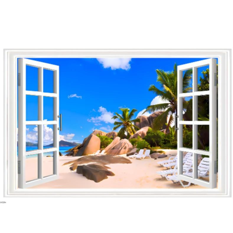 Fake Window Landscape Painting Wall Stickers Living Room Bedroom Decoration Stickers Pvc Self-Adhesive
