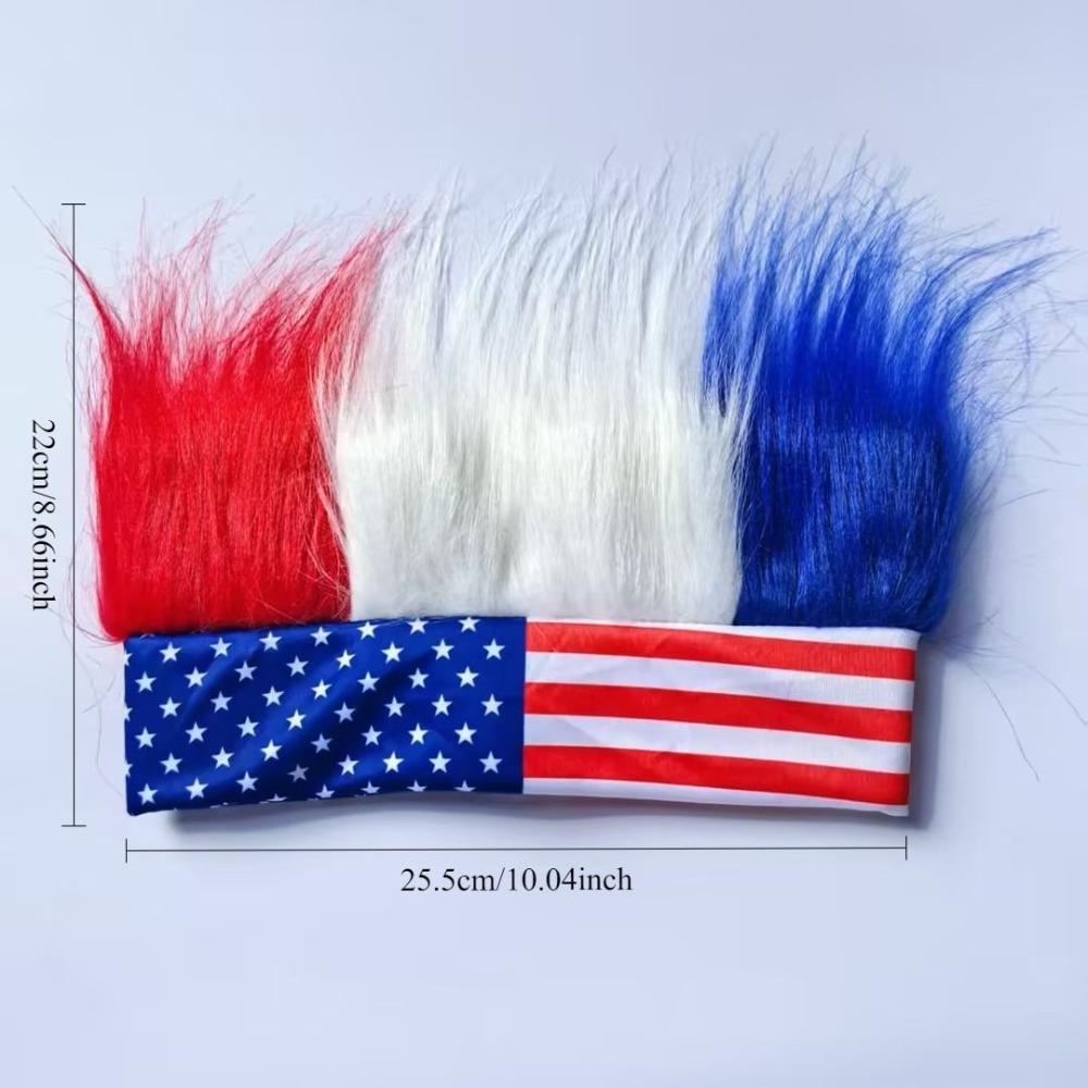 PESENAR USA Flag Patriotic Faux Hair Headband Red White Blue Sports Fan Accessory for Games AND Events