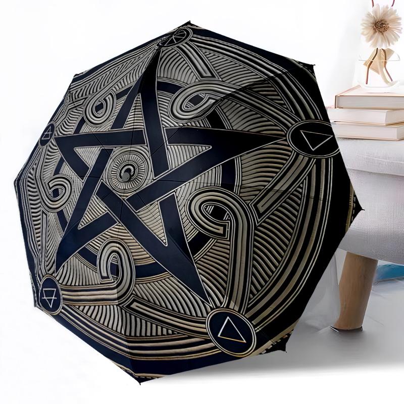 

Pentagram and Moon Phases Outdoor Automatic Umbrella Retractable Design with 8-Rib Durability Lightweight Perfect Gift for Friends Family