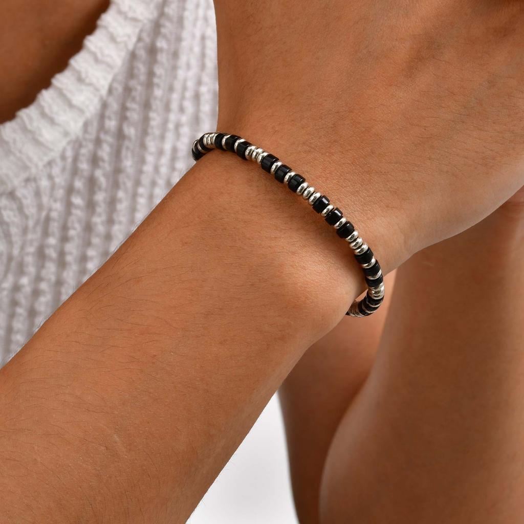 Vintage Classic Natural Stone Bracelet, Adjustable Stainless Steel Beaded Chain Bracelet, Fashion Jewelry Gift for Men Boys
