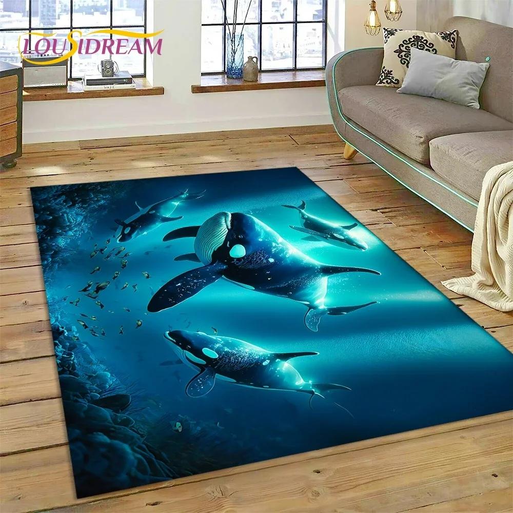 Tappeto Moquette 3D Mondo Sottomarino Fondale Marino Delfino Cartone Animato per Camera da Letto Soggiorno Decorazione Casa Divano, Bambino Grande Decor Tappetino Pavimento