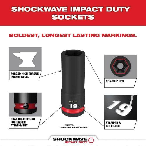 Milwaukee 49-66-7014 SHOCKWAVE 1/2-Inch Impact Duty Metric Deep Socket Set, 14 Pieces