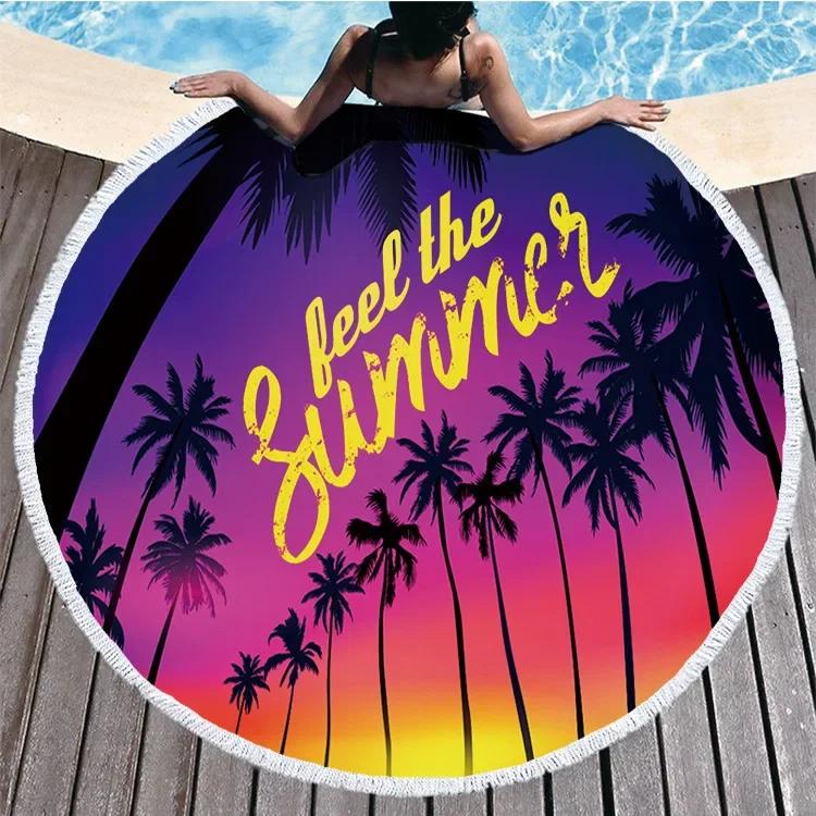 Tropic Plant Hawaii Coconut Tree Summer Beach Towel For Adult Kids Comfortable Soft Microfiber Round Shower Bath Towels