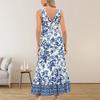 Women V Neck Sleeveless Floral Print Maxi Dress With Border Hem Casual Daily Wear