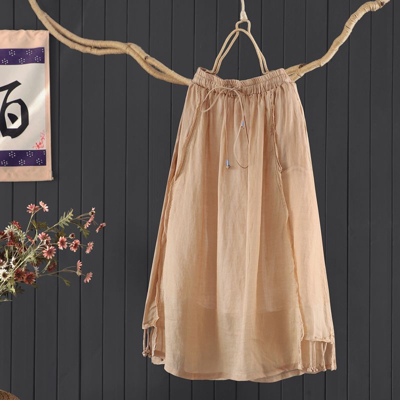 

Moshangxuan Loose Artistic Pure Color Fine Ramie Cropped Skirt Comfortable Retro Buckle Skirt A- Line Skirt Ankle-Length Skirt Khaki One size