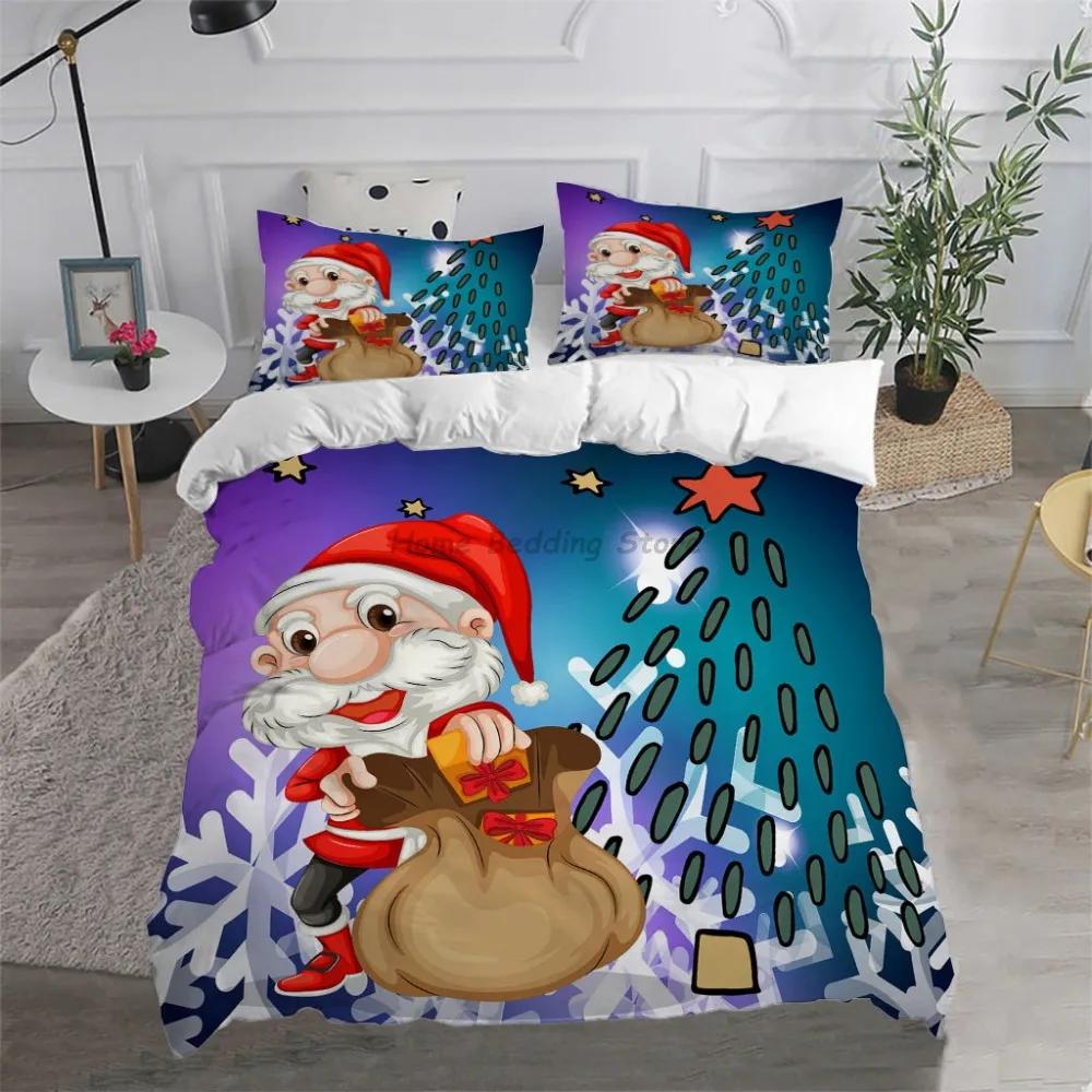 Happy New Year Duvet Cover Set Soft and Breathable Home Decoration Cartoon Santa Claus Reindeer Merry Christmas Bedding Set