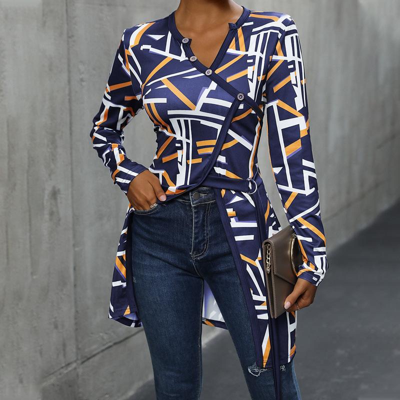 

New Pattern T-shirt Summer V-neck Top Fashion Women s Clothing S синій