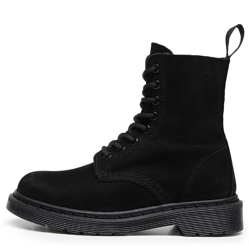 

Lychee pattern tooling boots women s head layer soft cowhide pure black short boots British leather locomotive boots round head trend custom order