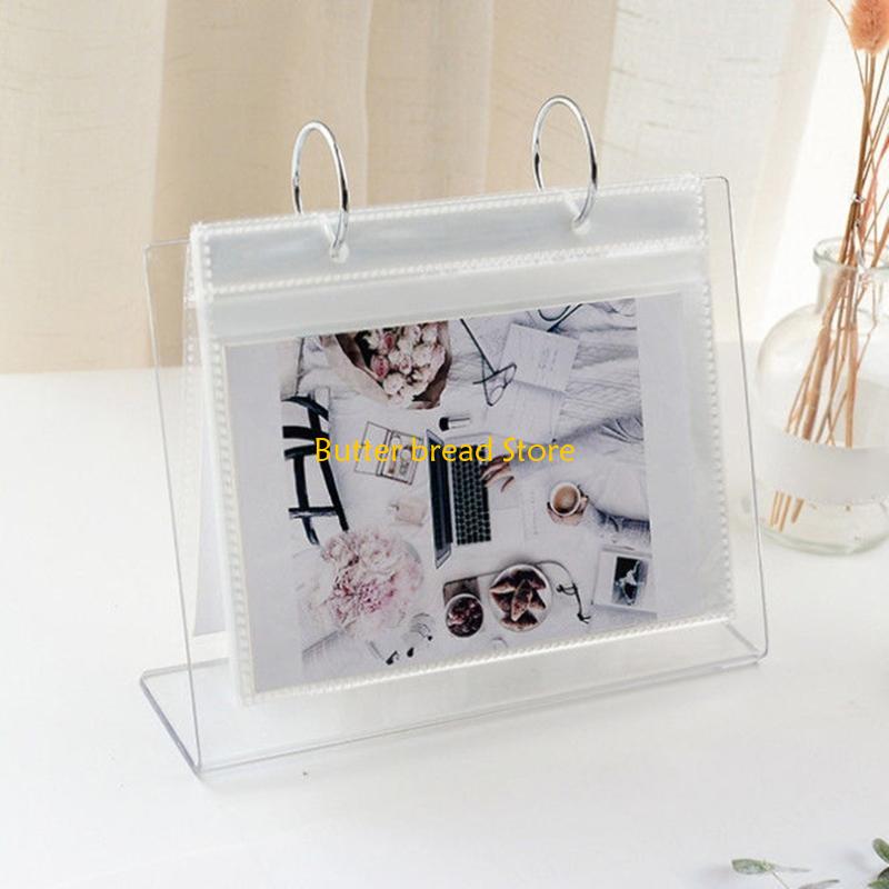 W89C Clear Acrylic Frames 2 Rings Photo Album Binder Desktop Double Sided Album