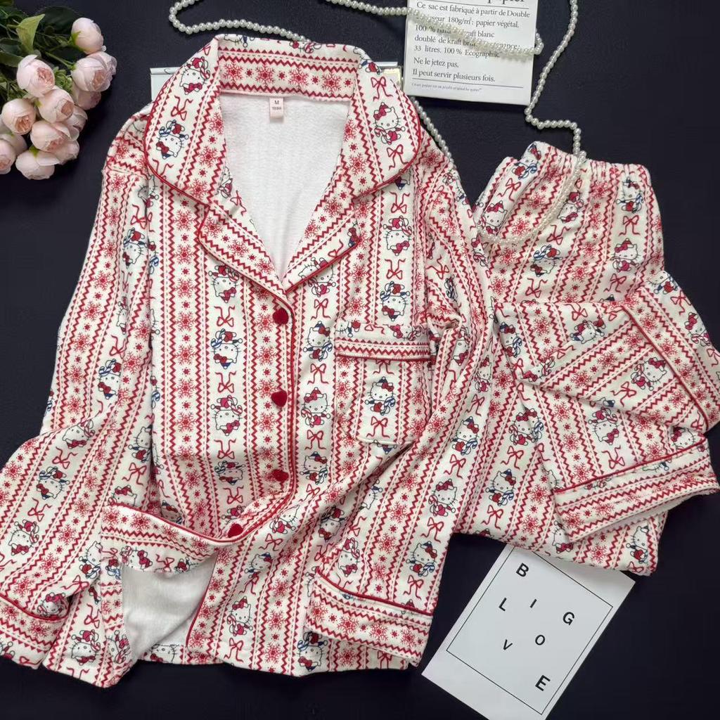 2025 Women's Autumn Cartoon Fleece Pajamas: Long Sleeve, Long Pants, Sweet Style, Comfortable for Home or Outside Wear