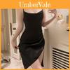 Satin Sleep Dress With V Neck And Slit For Relaxed Lounge Wear