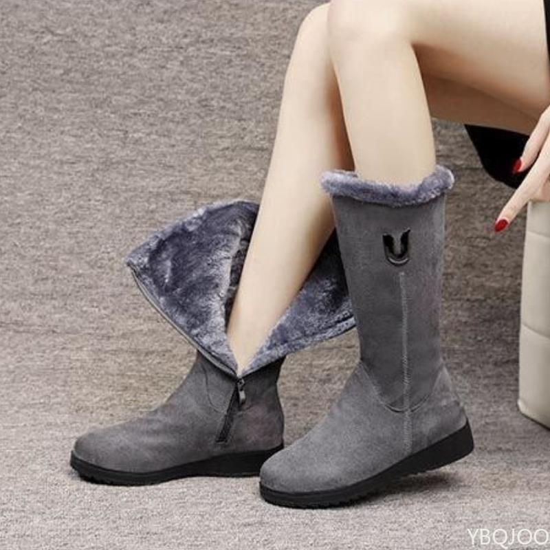 Winter Versatile Snow Boots for Women Thick Midsole Sloping Heel Anti Slip  Warm Side Zipper Comfortable Women's Cotton Boots