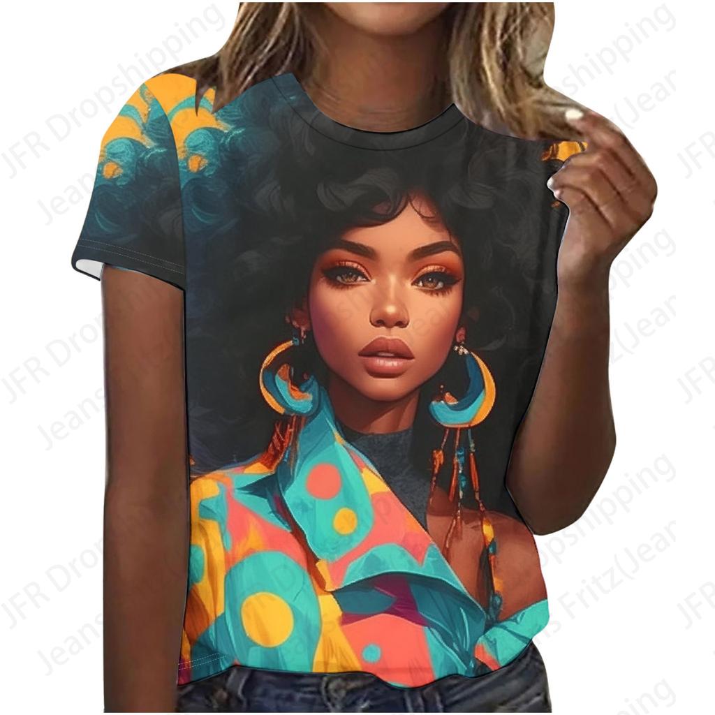 Sexy African Black Girl 3D Print Women's T-Shirts Fashion Casual Short Sleeve T Shirt O-Neck Tees Harajuku Tops Female Clothing