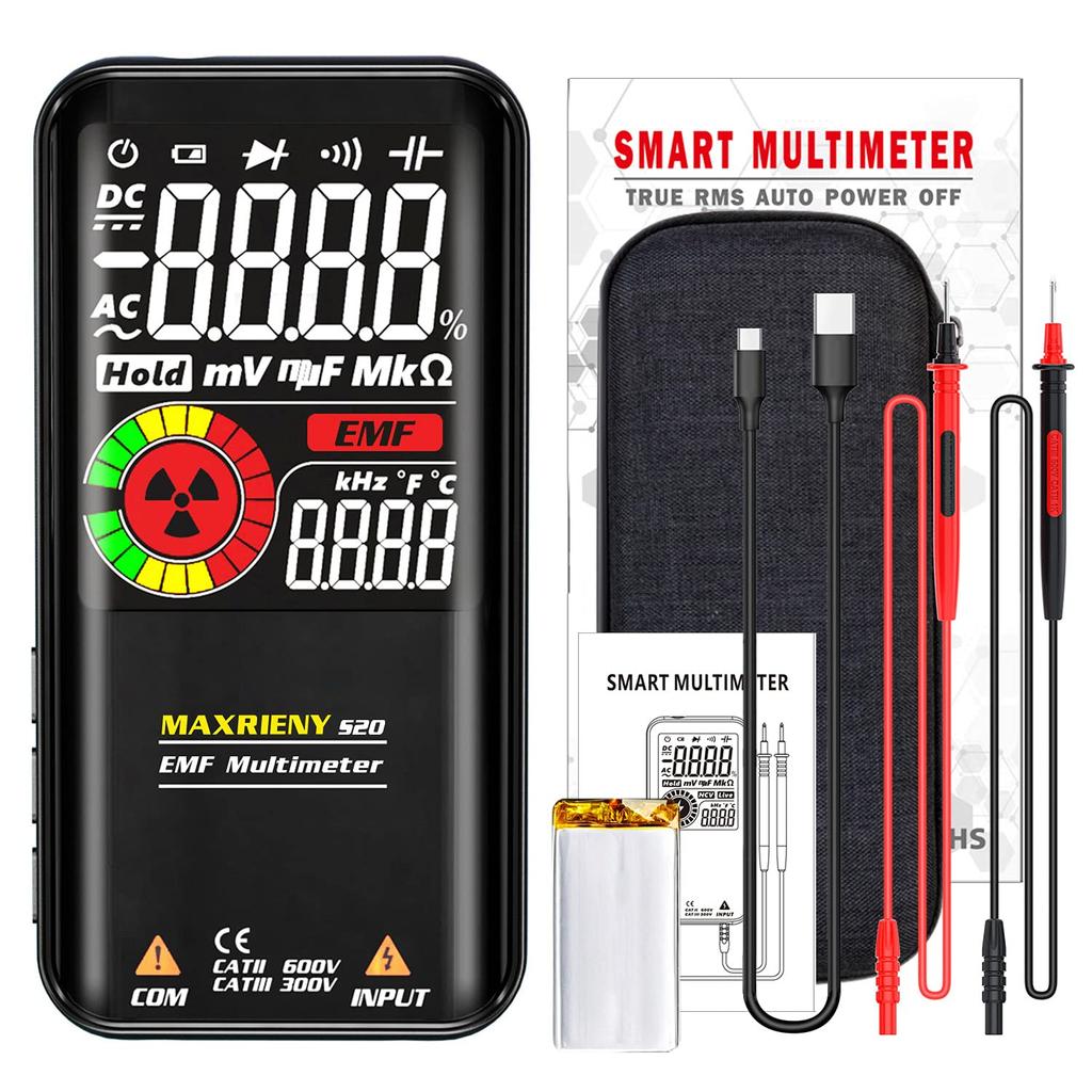 MAXRIENY Rechargeable Digital Color Screen with EMF 9999 Count Live Voltage Tester Tester, Detector, Auto-Range Voltmeter, Capacitance, Resistance,