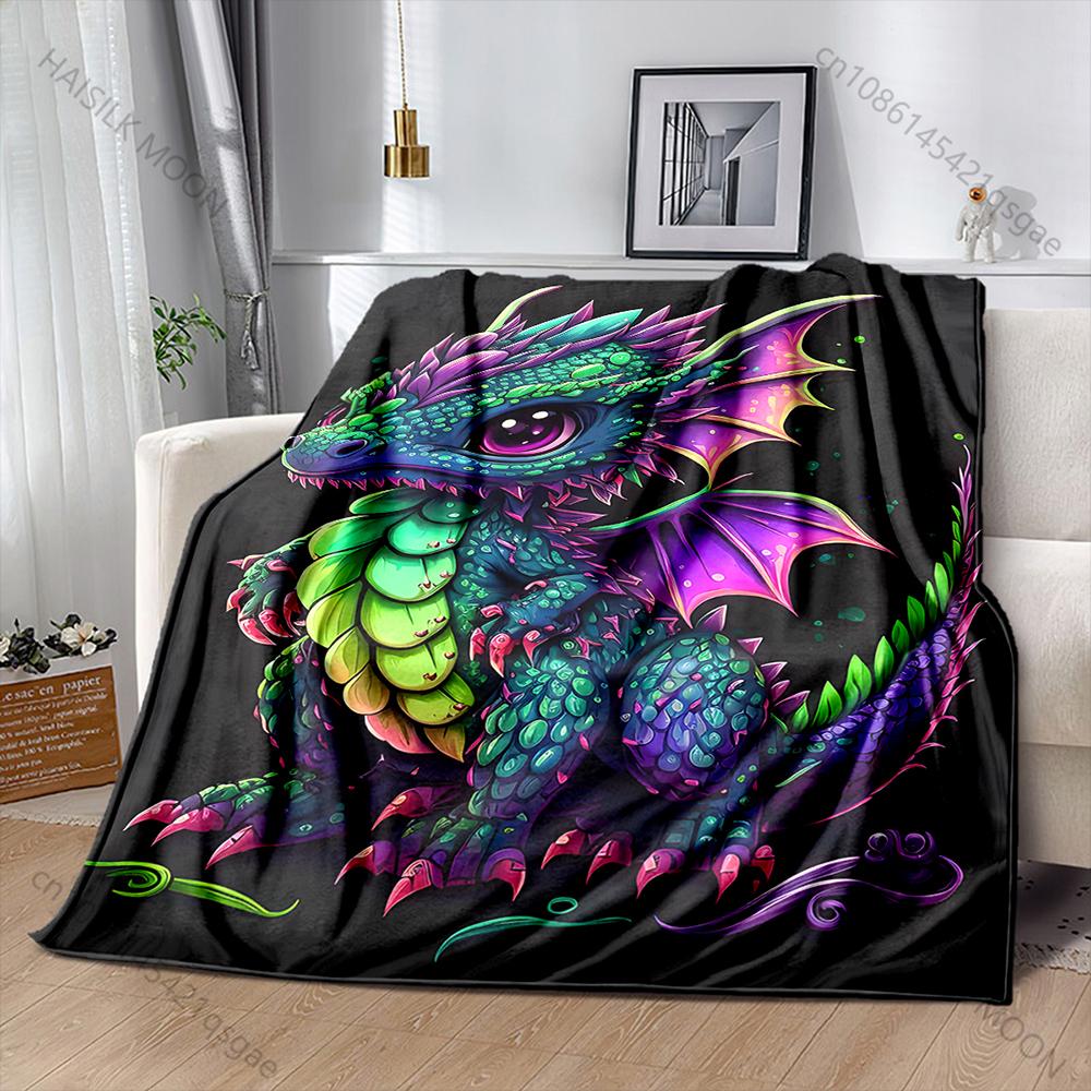 IPC Cute colorful baby dragon Print Adult Children Warm Blankets Home Travel Car Soft and Comfortable Suitable for all seasons