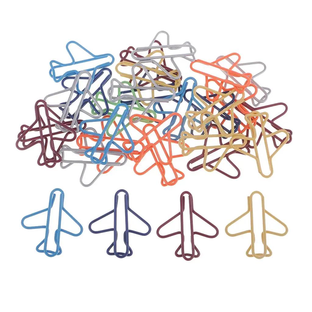 50pcs Multicolor Assorted Airplane Metal Paper Clips Clamps Bookmarks Office Stationery Crafts Supplies School Office Stationery