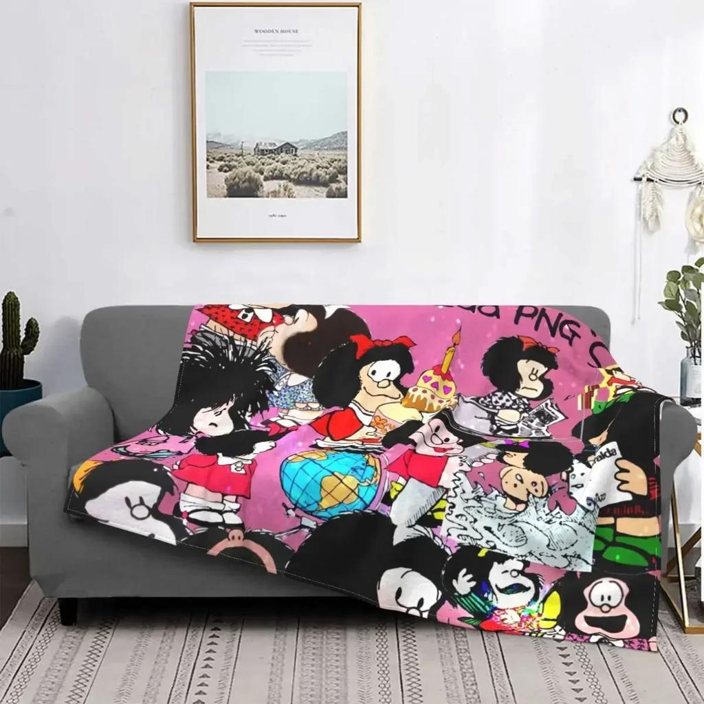 Coperta Mafalda Stampata 3D Morbido Pile di Flanella Calda Cartoni Animati Coperte Plaid per Casa Camera da Letto Divano Copriletti