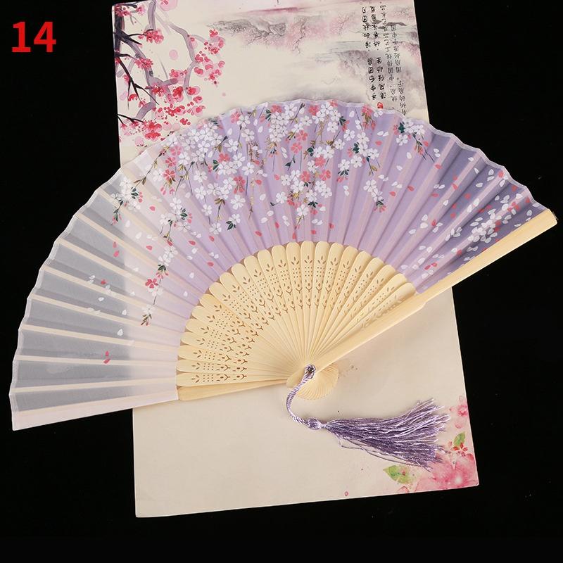 1Pc Vintage Silk Folding Fan Retro Chinese Japanese Bamboo Folding Fan Tassel Dance Hand Fan Home Decoration Ornament Craft Gift