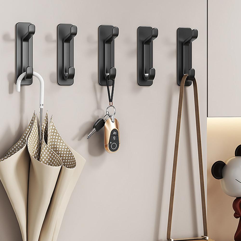 5Pcs Plastic Wall Hook No Drill Self-adhesive Heavy Duty Multi-functional Home Bathroom Clothes Hat Scarf Towel Bag Keys Hanger