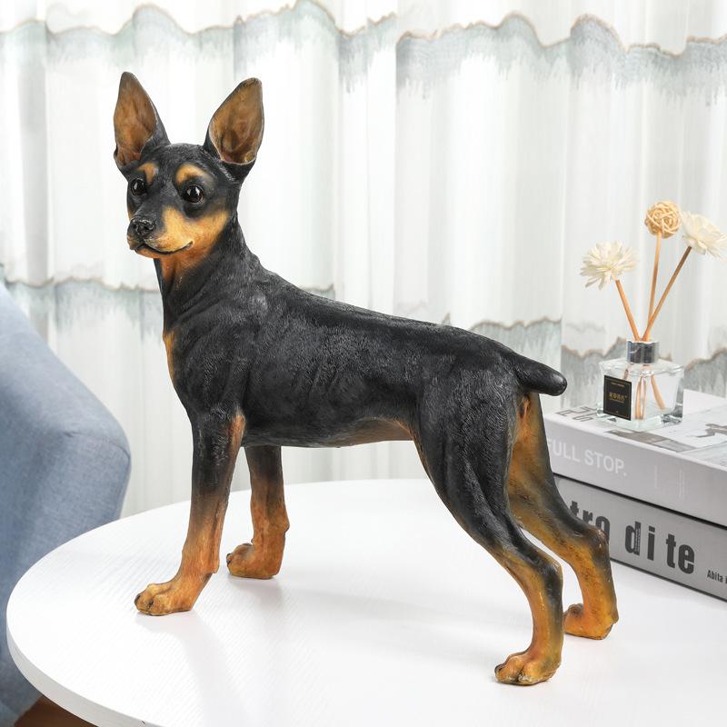 Simulované psí ozdoby Doberman Zvířecí model Socha Dekorace obývacího pokoje Vstup TV stolek Pryskyřičné řemesla