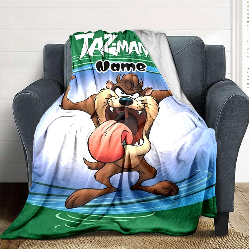 Tazmania Adventure Poster Design Blanket With Personalized Name Comfortable All Seasons Suitable For Sofas Beds Travel Camping And Office