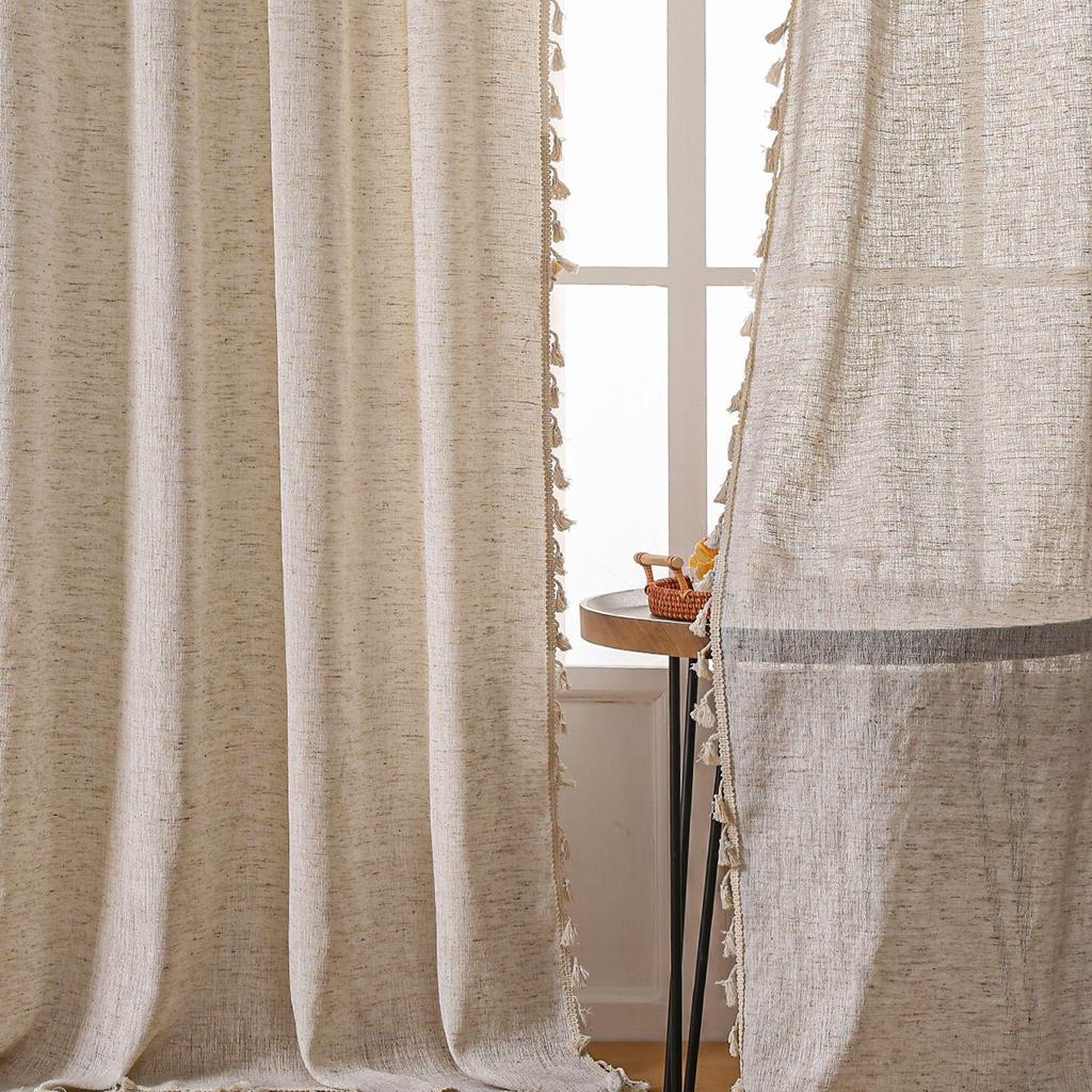 Modern Minimalist Bamboo Joint Hemp Door & Window Semi-Shading Curtain - Solid Color, High-End Feel