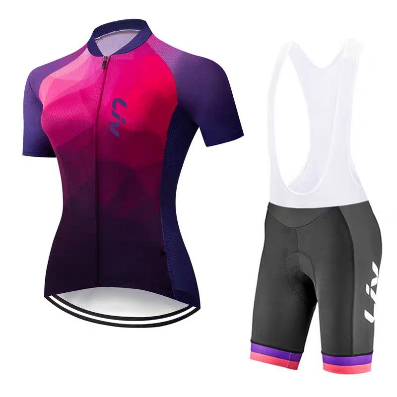 Cycling Jersey Set Women's Summer Cycling Bib Sponge Cushion Road Bike Cycling Top Moisture Wicking Quick Drying Clothes