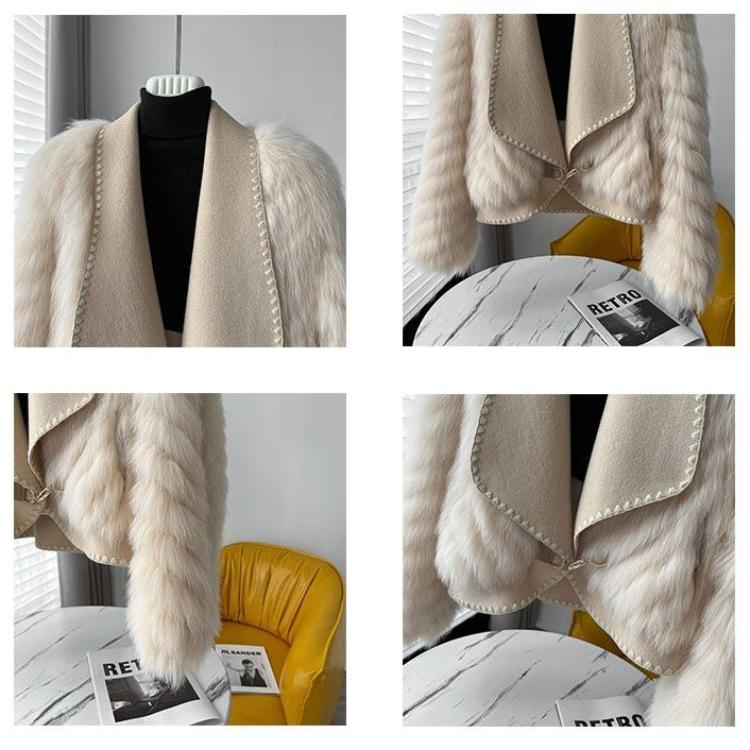 Winter Faux Fur Coat Women Short Wool Fashion Open Front Jacket with Fur Collar
