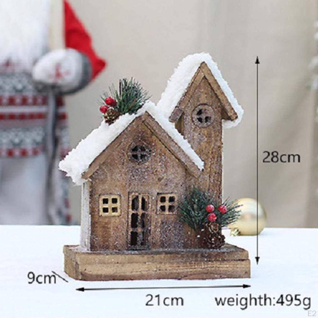 Christmas Snow House Figurine LED Luminous Wooden Party