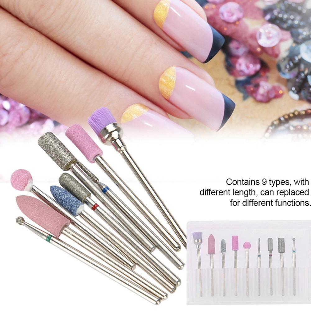9Pcs Emery Nail Drill Bits Set Polishing Tools Grinding Head for Manicure Drills Machine