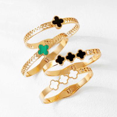 Simple High-Level Sense Of Female Does Not Lose Colour Opening Adjustable Bracelet Women's Models Four-Leaf Clover Titanium Steel Bracelet