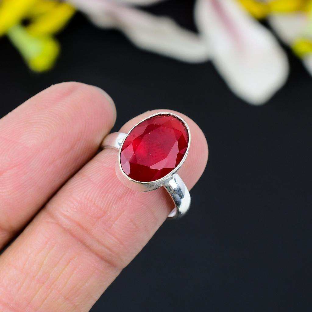Mozambique Garnet Gemstone Handmade 925 Sterling Silver Ring Size 8.5 KG-346
