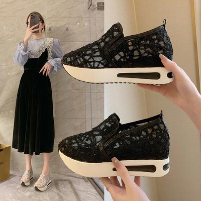 Spring and Summer New Muffin Bottom Mesh Breathable One-pedal Fashion Sequins Casual Single Shoes Women