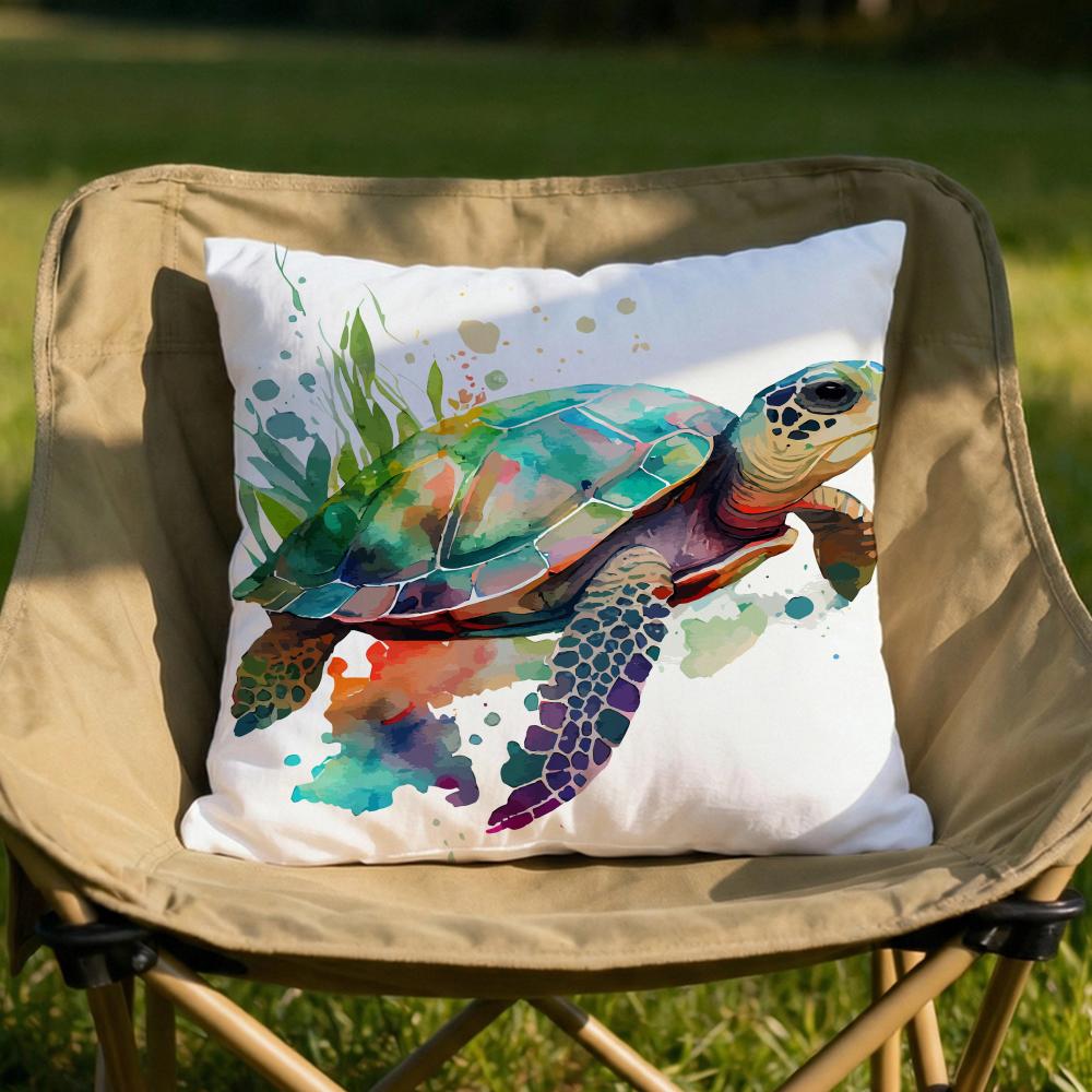 Watercolor Sea Turtle Cushion Cover Soft Reversible  Durable Pillow Cover  MultiScene Use for Home  Car Daily Comfort