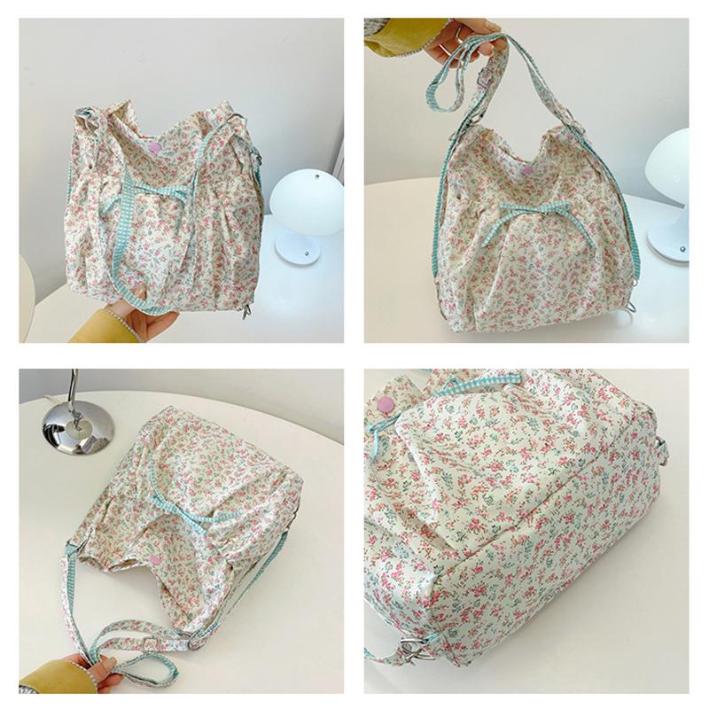 Women's Floral Print Crossbody Shoulder Bag Fashion Washable Fabric Pink Flowers Small Backpack for Casual & Special Occasions AVE